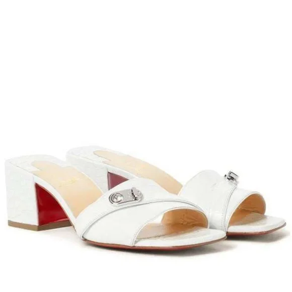 Christian Louboutin LOCK ART 55 Croc Leather Mule Sandals Block Heel Shoes - Picture 3 of 12